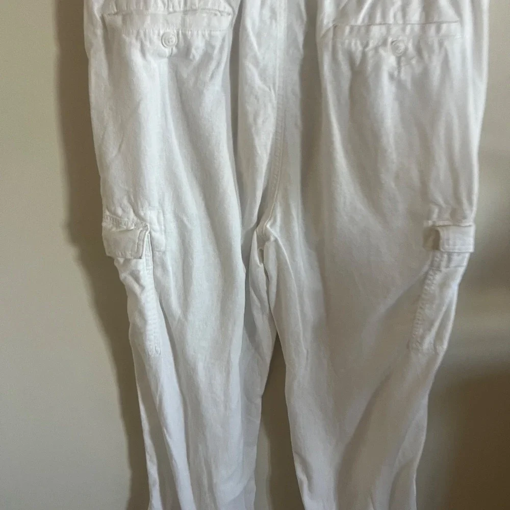 Roundtree & Yorke Pants Men 36x29 White Linen Blend Casuals Cargo Straight Resor